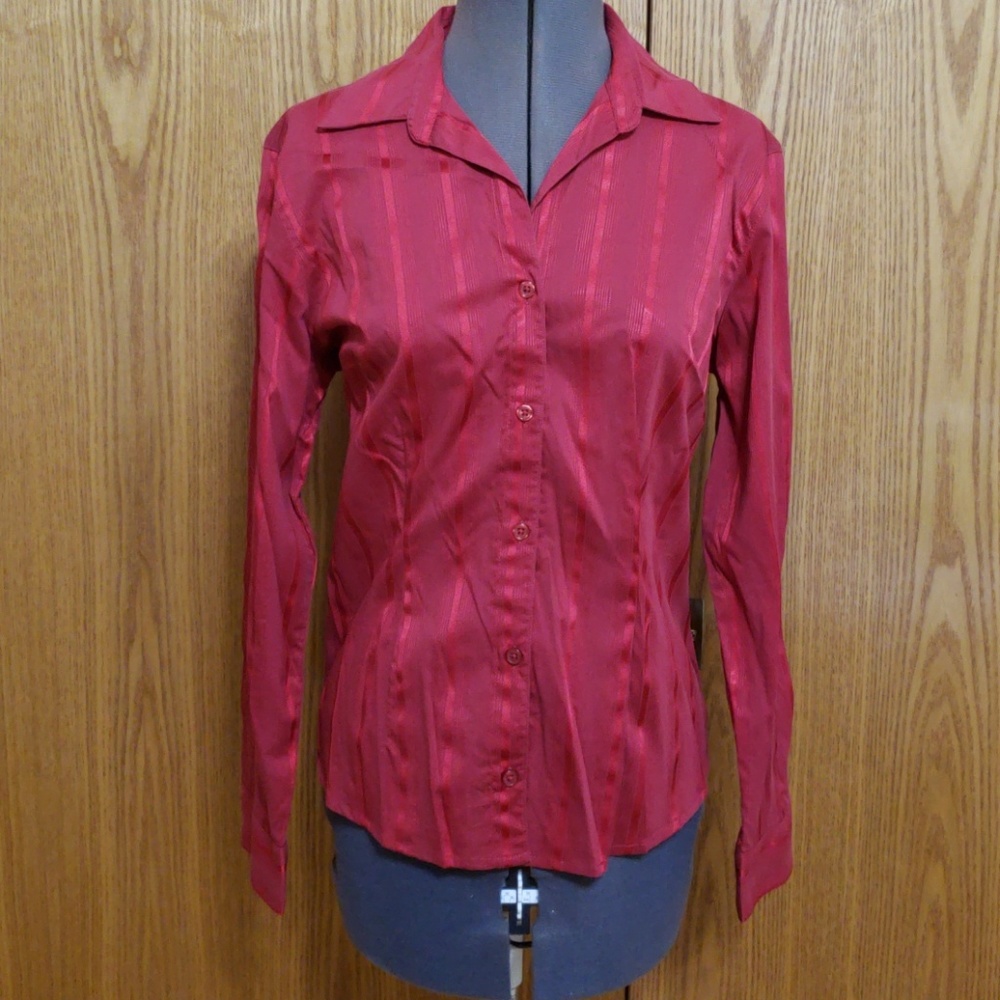 Beautiful Red Stripe LS blouse (Ladies Medium)